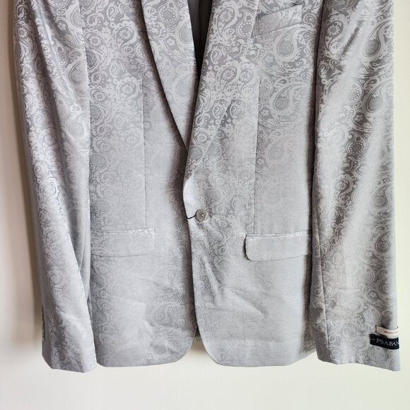 36L Dinner Jacket Silver Gray Shawl Lapel Skinny Fit Long New Jos A Bank Paisley - Picture 11 of 17